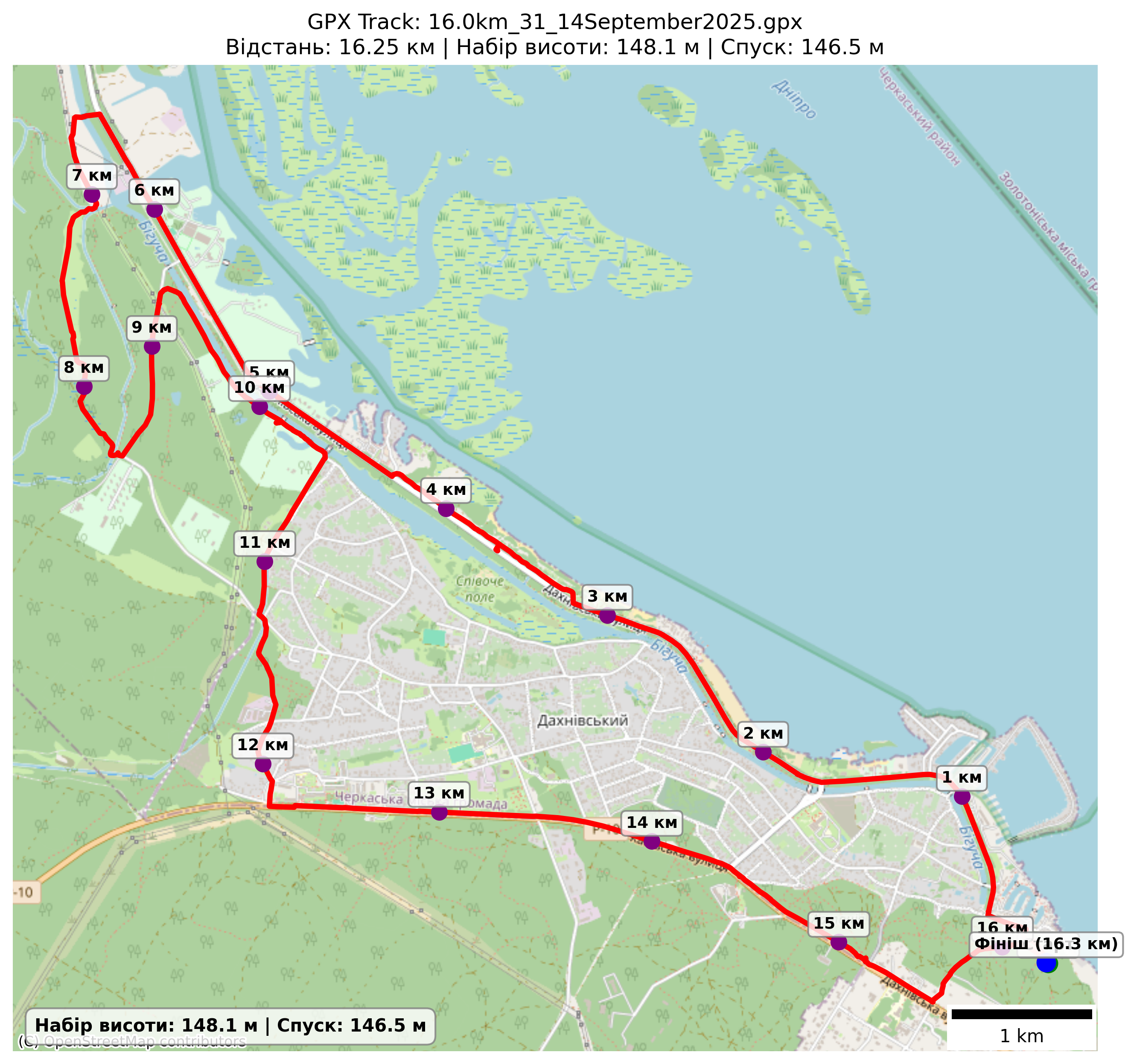 Карта маршруту 16,0 км