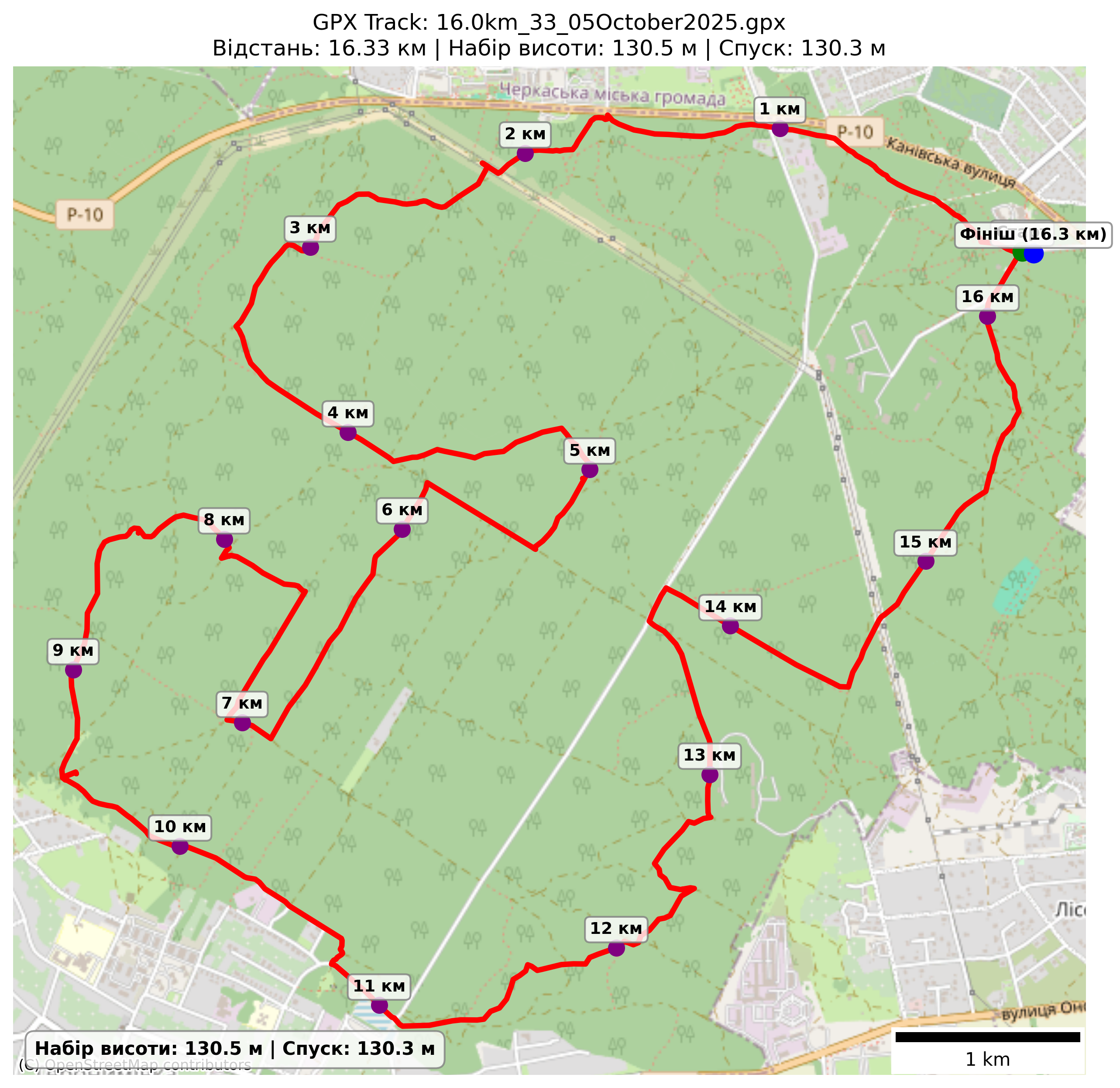 Карта маршруту 16,0 км